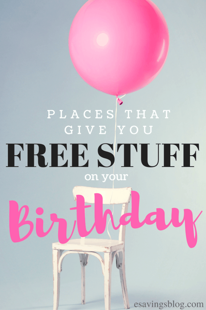 Picture of a chair with a balloon tied to it with a text overlay that says Free Stuff on Your Birthday.